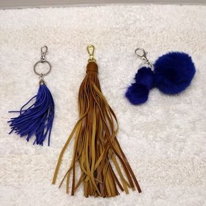 Two Tassels and Fuzz Ball Keychain Assorted Lot of 3